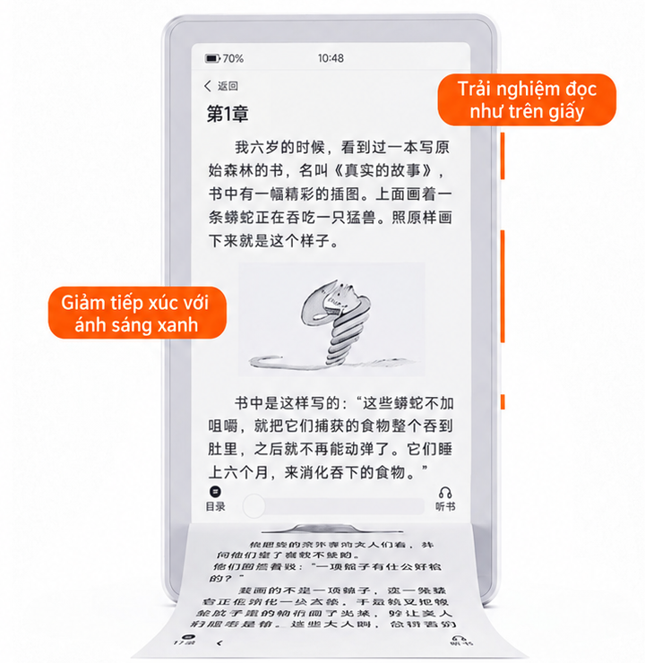 Trải nghiệm đọc như trên giấy và giảm tiếp xúc ánh sáng xanh