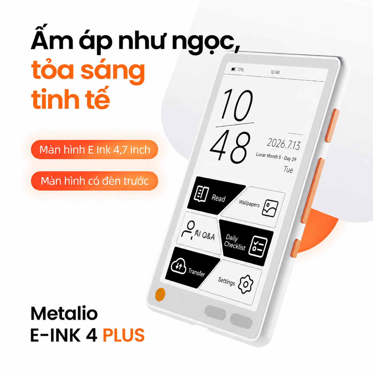 Máy đọc sách Metalio E-INK 4 PLUS màn hình 4.7 inch 297 PPI có đèn nền