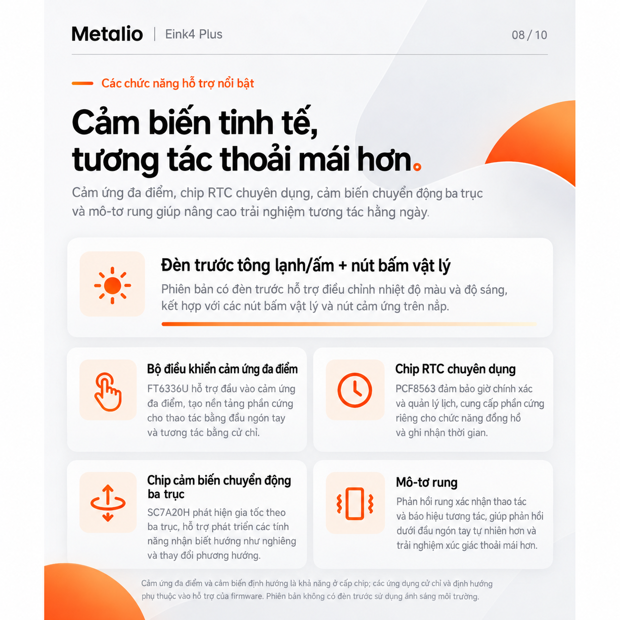 Cảm biến chạm đa điểm và đèn nền 2 màu Warm/Cool